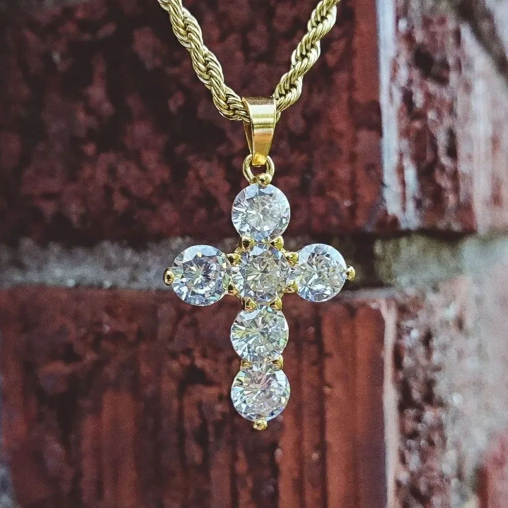 Large Stone Stubbed Cross Necklace
